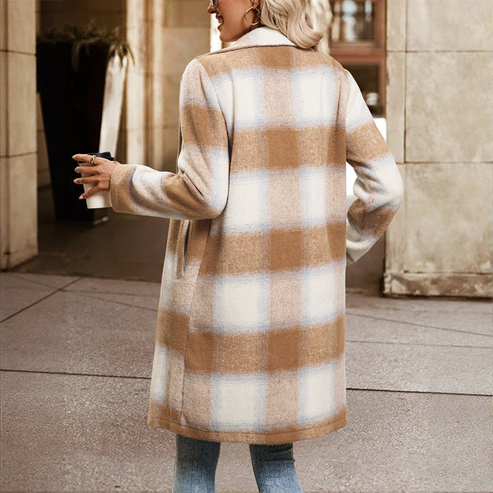 Manteau design en laine à carreaux pour femme - Maeren