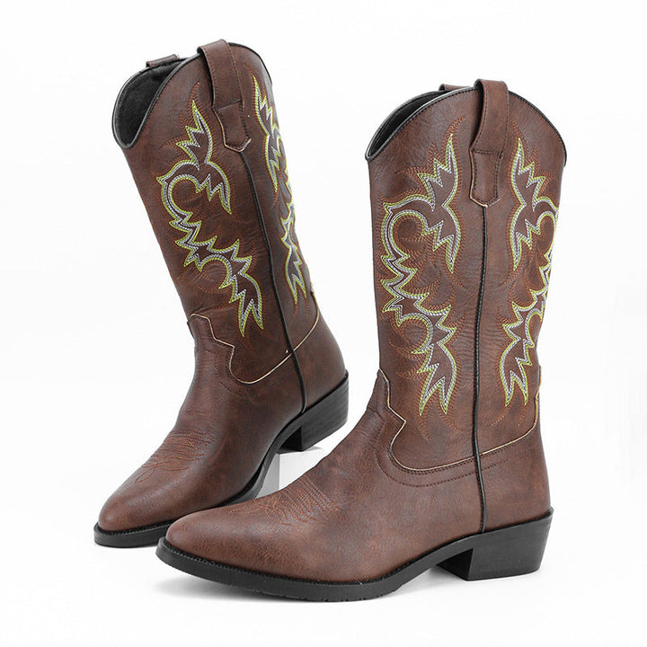 Bottes hautes brodées de style rétro pour hommes - Kervon
