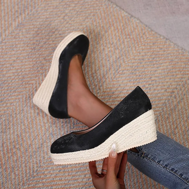 Chaussures compensées pour femme avec semelle tressée style espadrille - Élodie