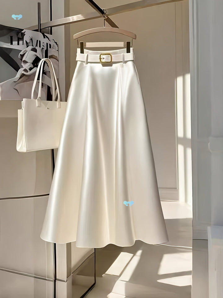Jupe midi élégante taille haute en satin pour femme - Estelle