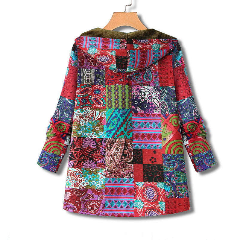 Manteau à capuche pour femme avec imprimé thermique rétro - Luny
