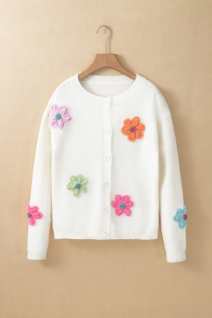 Arielle - Cardigan Mignon Tricoté à Motif Floral avec Boutons