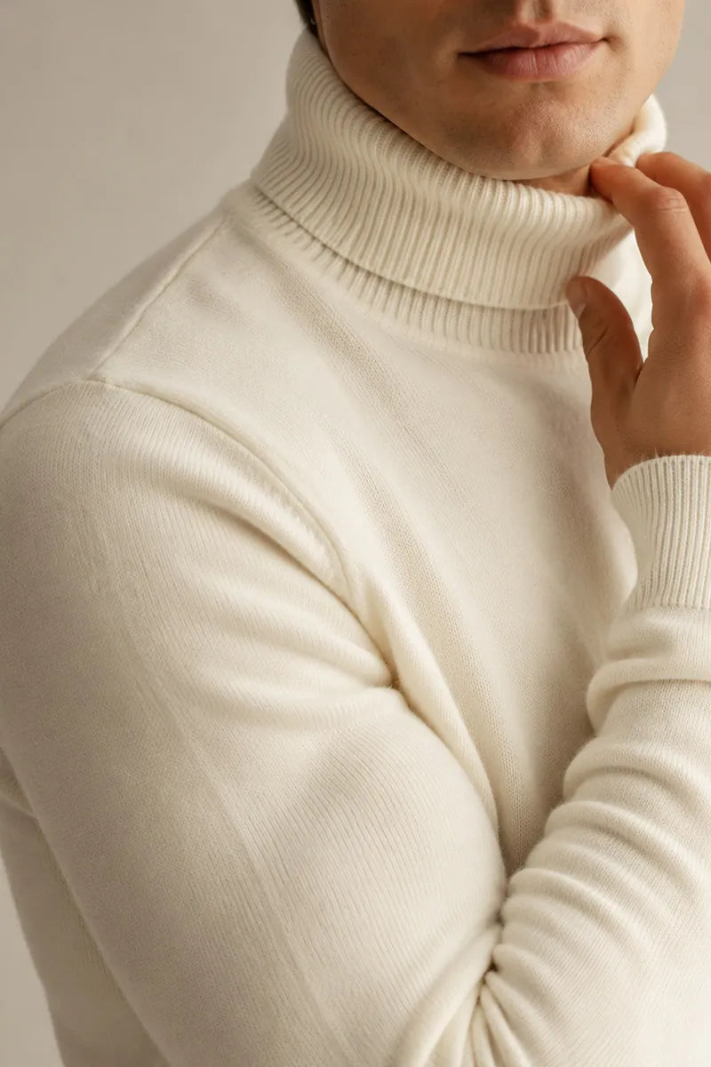 Pull homme à col roulé, coupe ajustée, maille unie - Caspar
