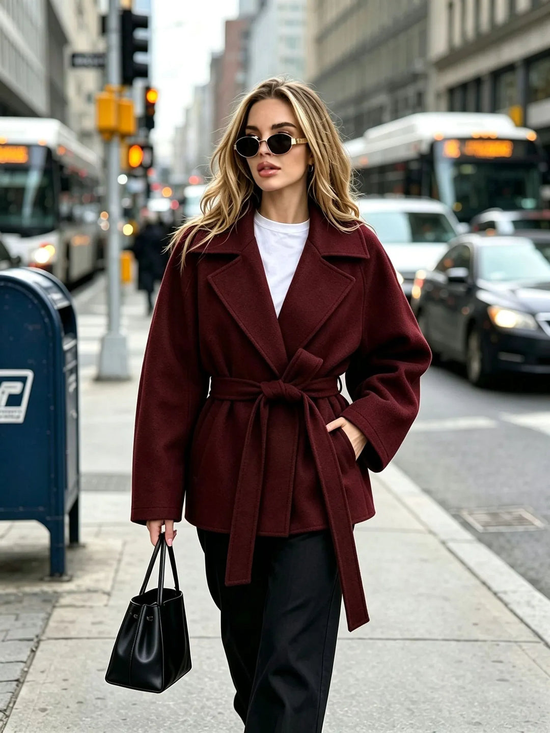 Veste courte femme effet drap ceinturée à revers - Calina