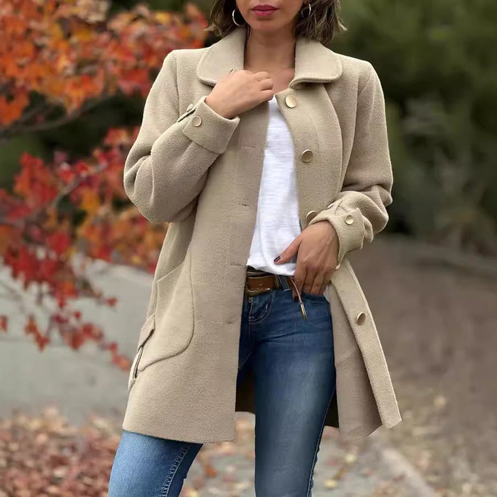 Manteau de laine à col polo pour femme avec laçage discret - Melissa