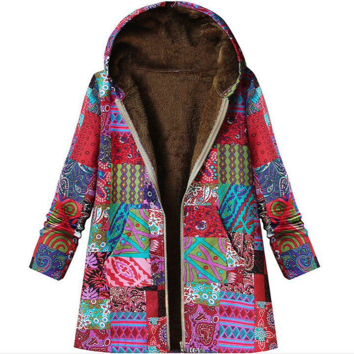 Manteau à capuche pour femme avec imprimé thermique rétro - Luny