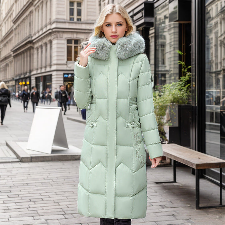 Manteau long matelassé à col de fourrure pour femme - Irina