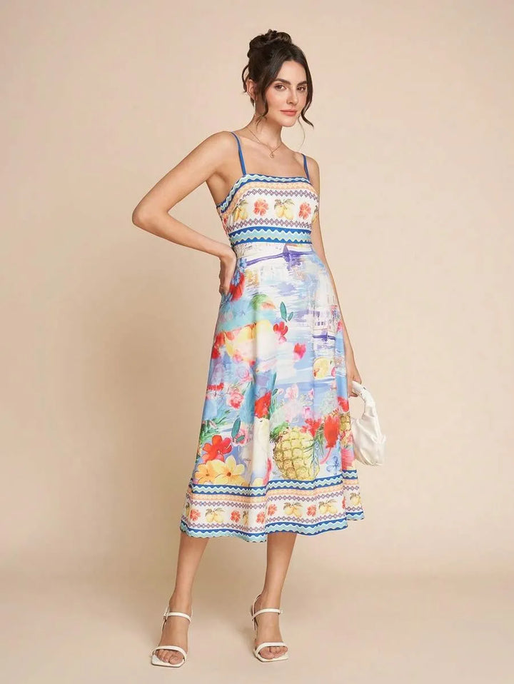 Robe midi à imprimé floral printemps-été pour femme - Mirela