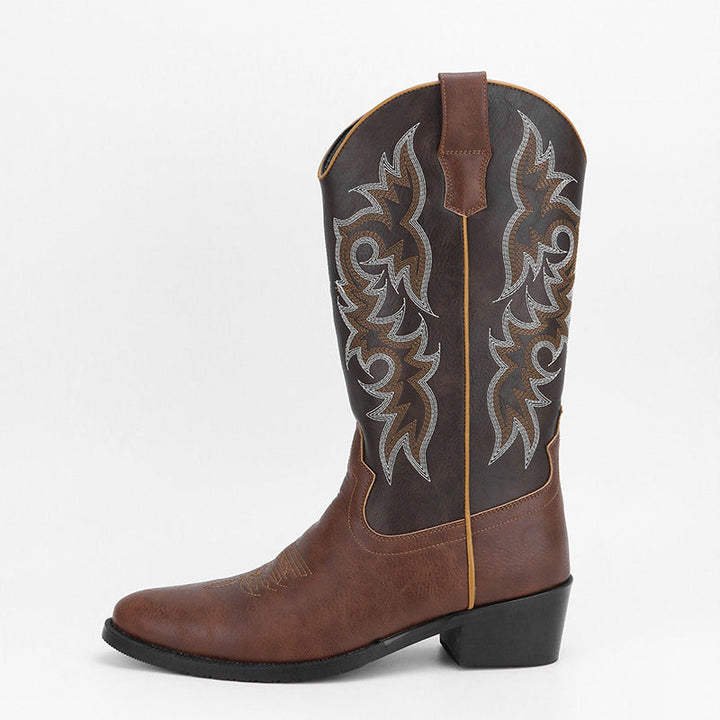 Bottes hautes brodées de style rétro pour hommes - Kervon