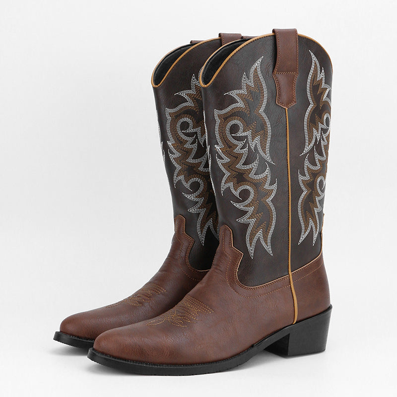 Bottes hautes brodées de style rétro pour hommes - Kervon