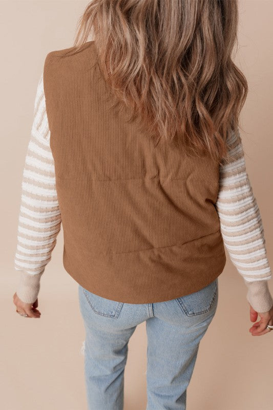 Gilet à col roulé en velours côtelé matelassé pour femme - Norayne
