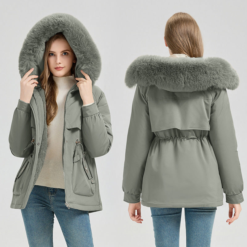 Manteau court avec large capuche et col en fausse fourrure - Lareen