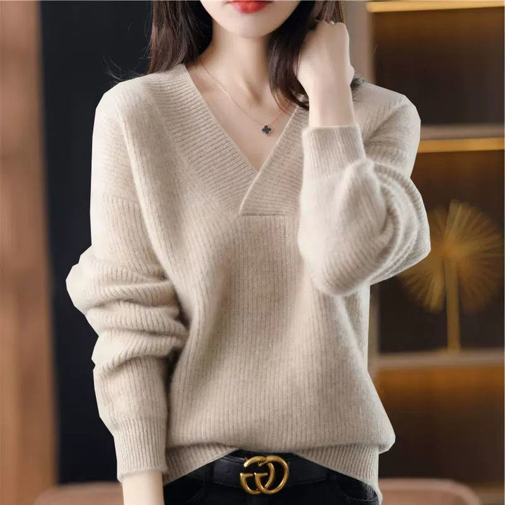 Pull en maille à col en V et à coupe décontractée pour femmes - Svala