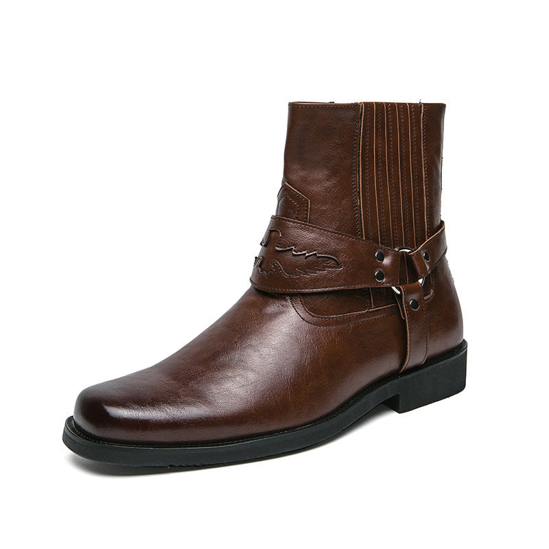 Bottes décontractées pour hommes avec fermeture éclair latérale et sangle décorative - Patrick
