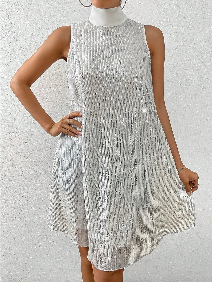 Robe femme à paillettes et col montant - Lareine