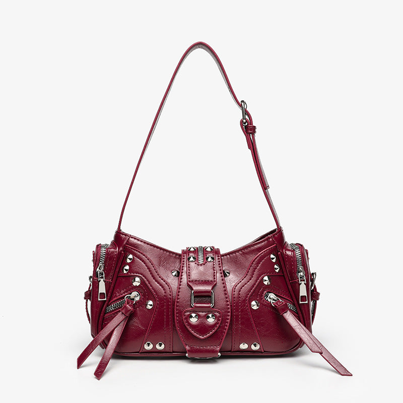 Sac à bandoulière pour femmes avec clous métalliques et poches zippées