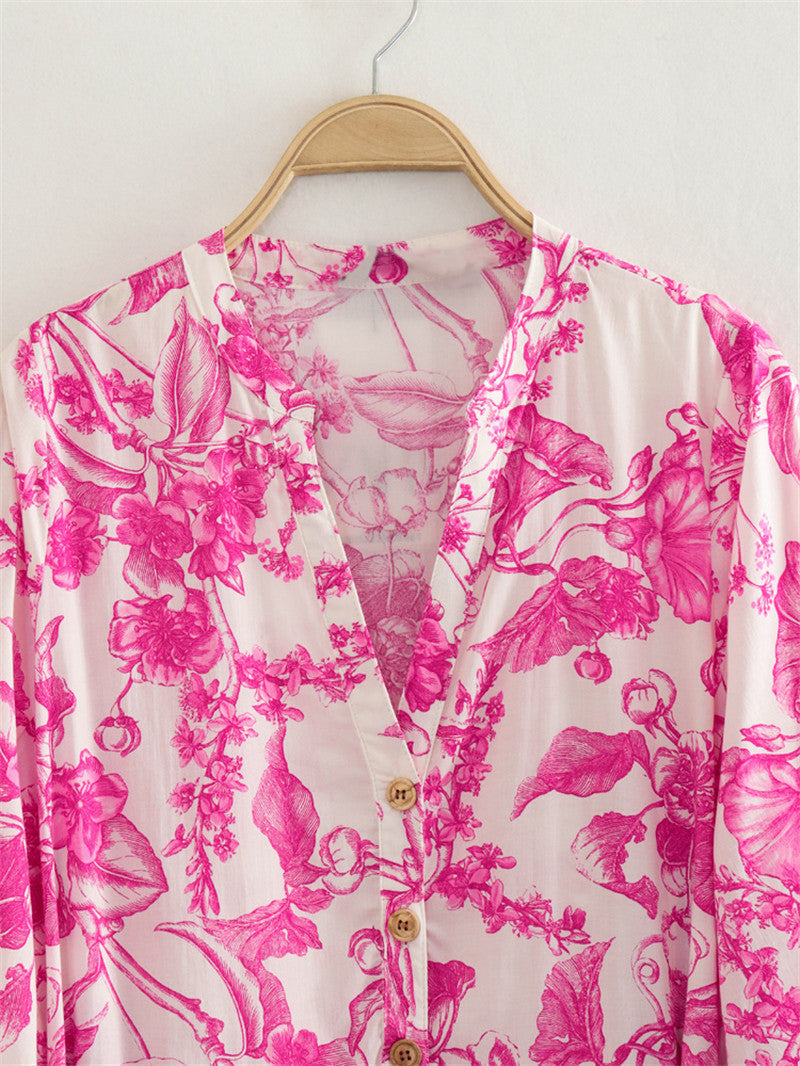 Robe courte florale à taille ajustable et manches larges - Laurent