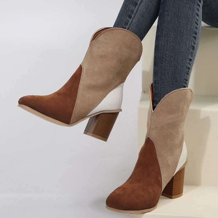 Bottines en daim à talon carré pour femmes - Norine