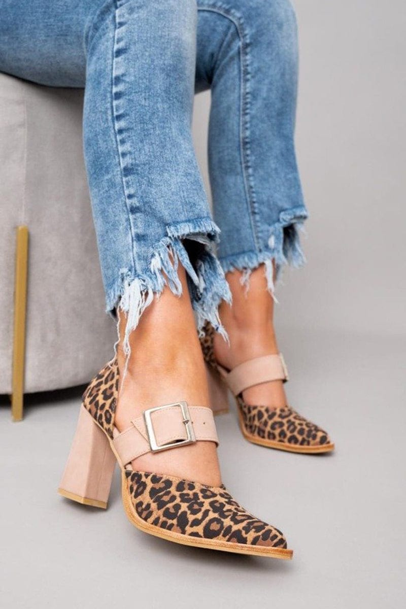 Chaussures à talon bloc pour femmes avec boucle en imprimé léopard - Virela