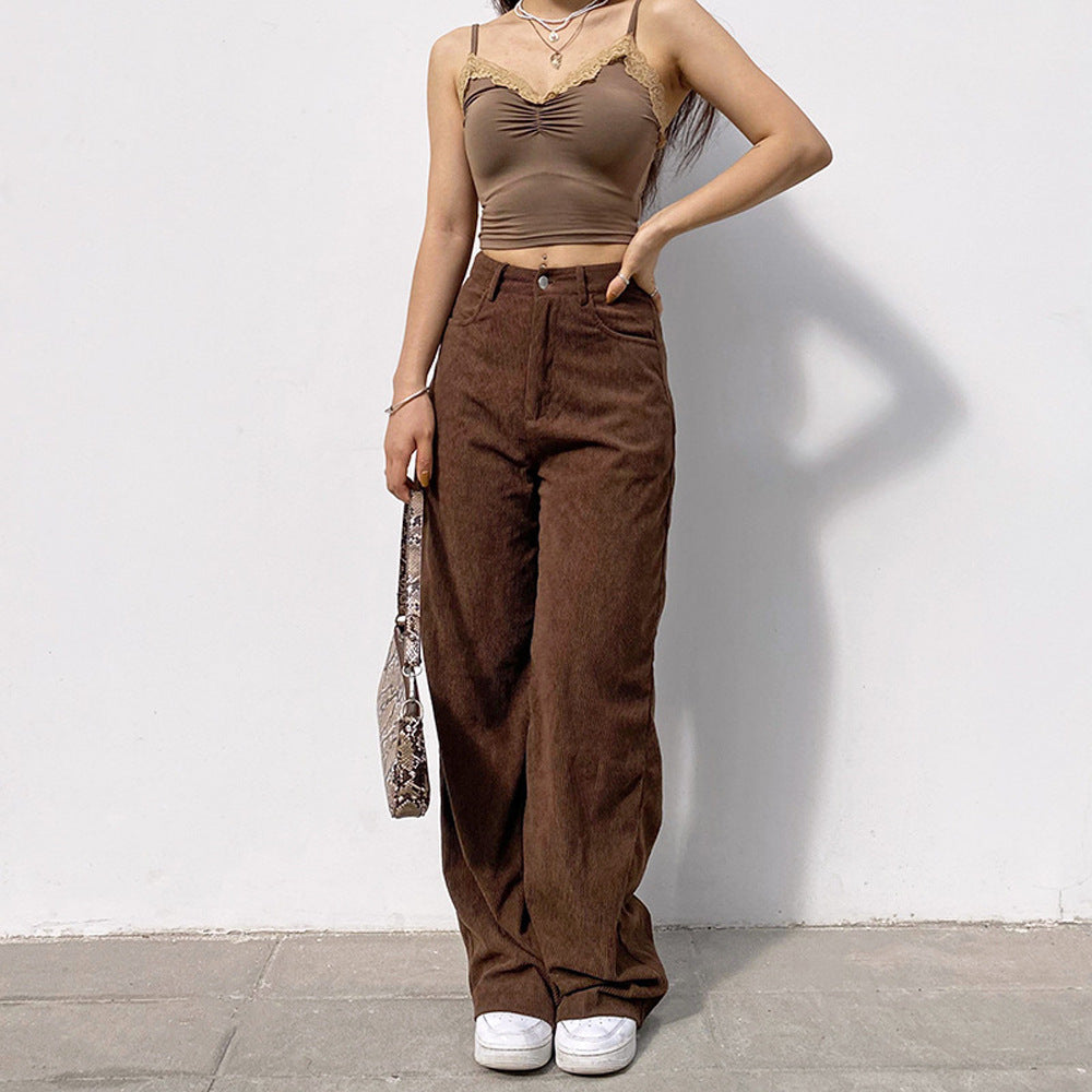 Pantalon droit en velours côtelé à taille haute pour femmes - Nyssara