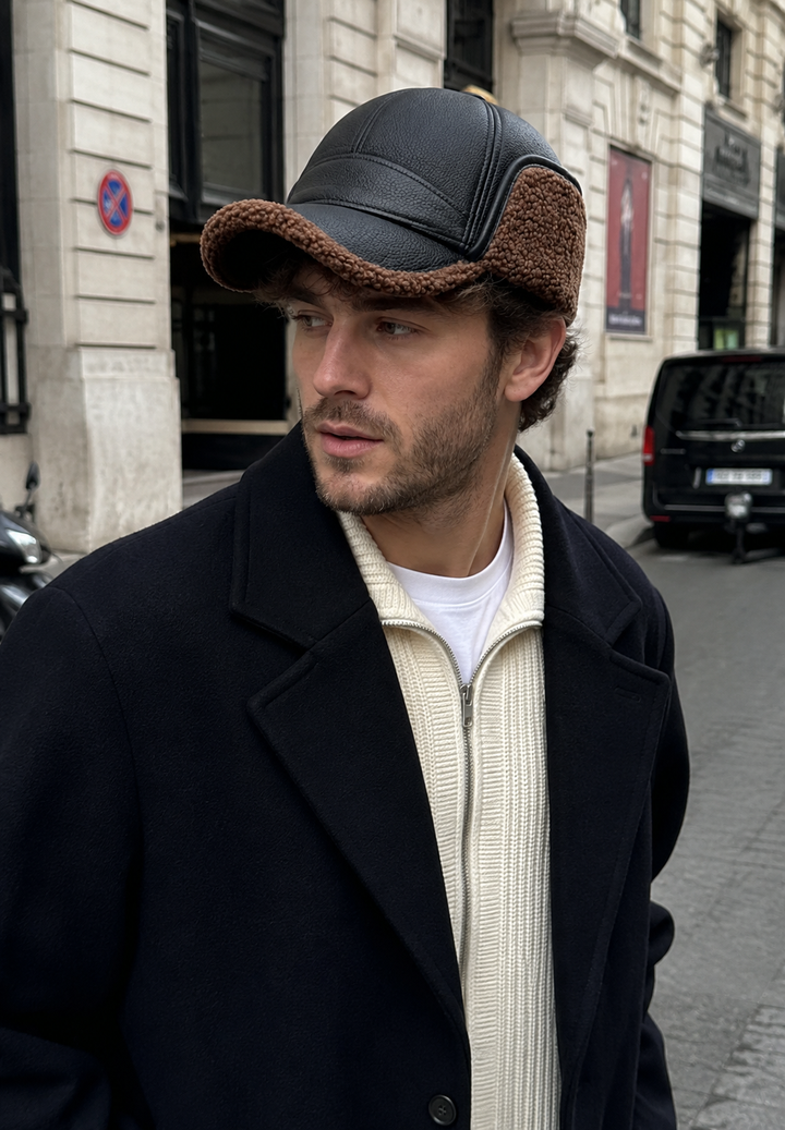 Casquette pour homme effet cuir avec oreillettes effet polaire - Mauro