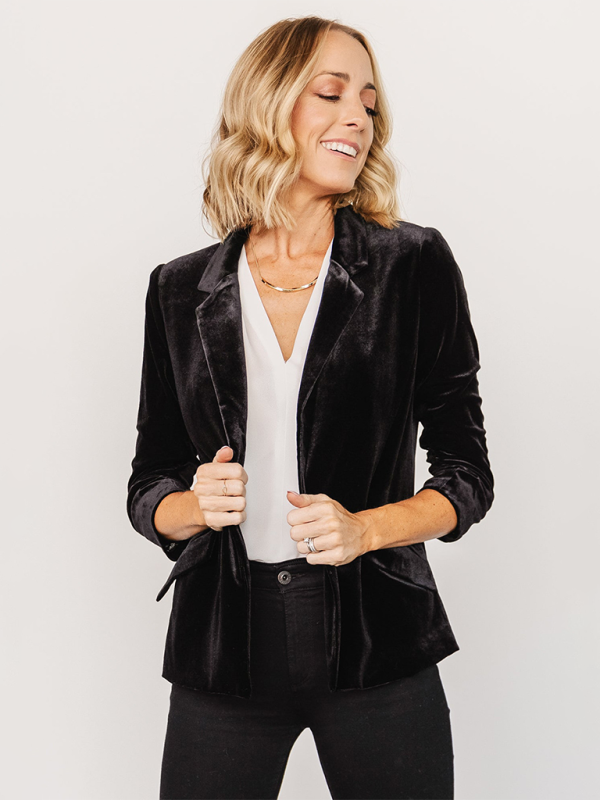 Fyna -  Blazer Femme en Velours avec Revers et Poches