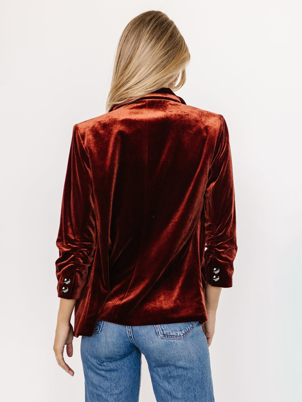 Fyna -  Blazer Femme en Velours avec Revers et Poches