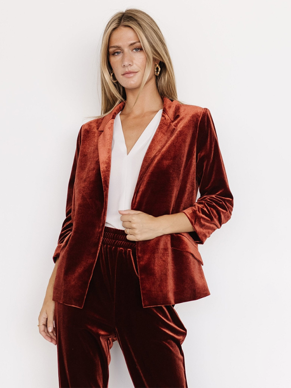 Fyna -  Blazer Femme en Velours avec Revers et Poches