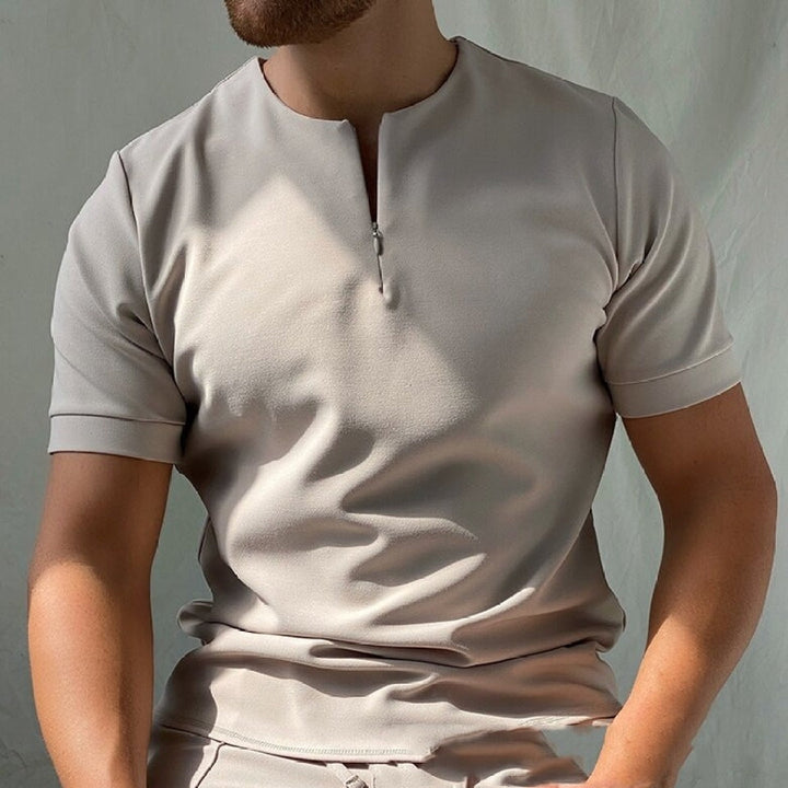 T-shirt zippé à manches courtes et col ras du cou pour hommes - Elliot