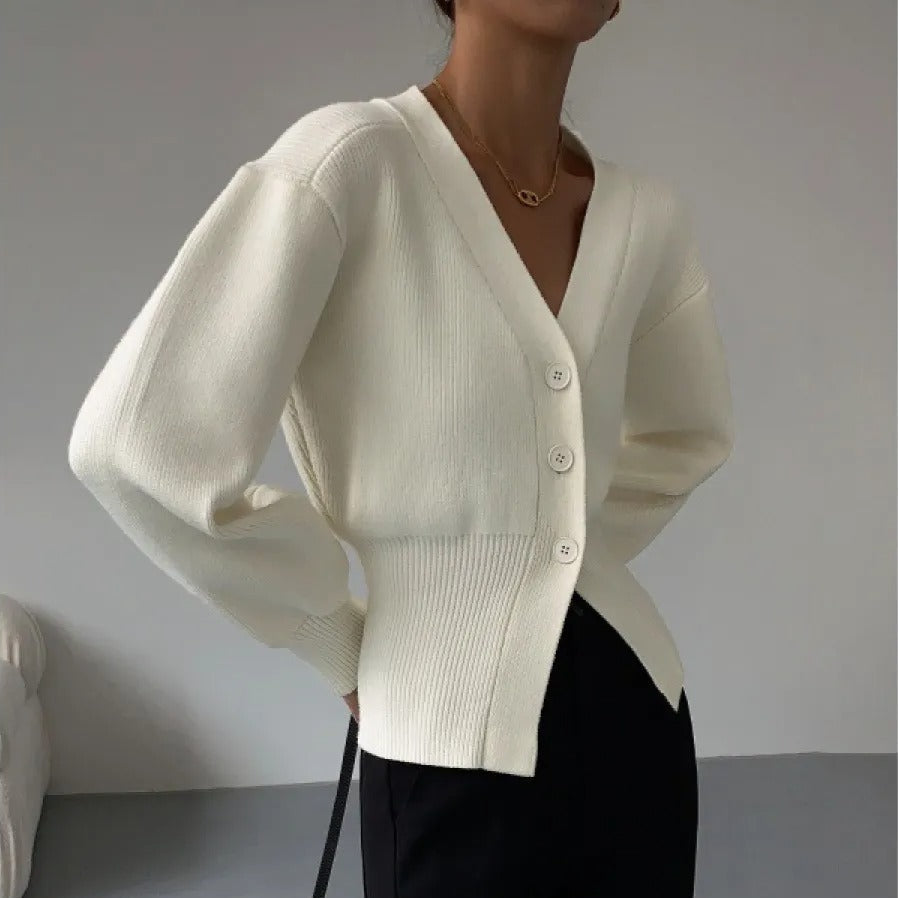Cardigan minimaliste à col en V et coupe ajustée pour femmes - Libano