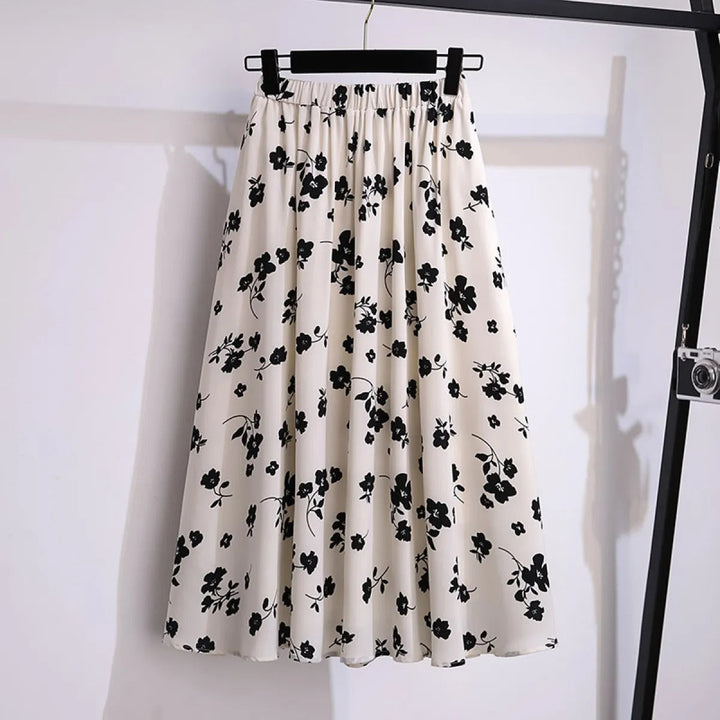 Jupe midi pour femme en mousseline de soie fluide à imprimé floral - Renata