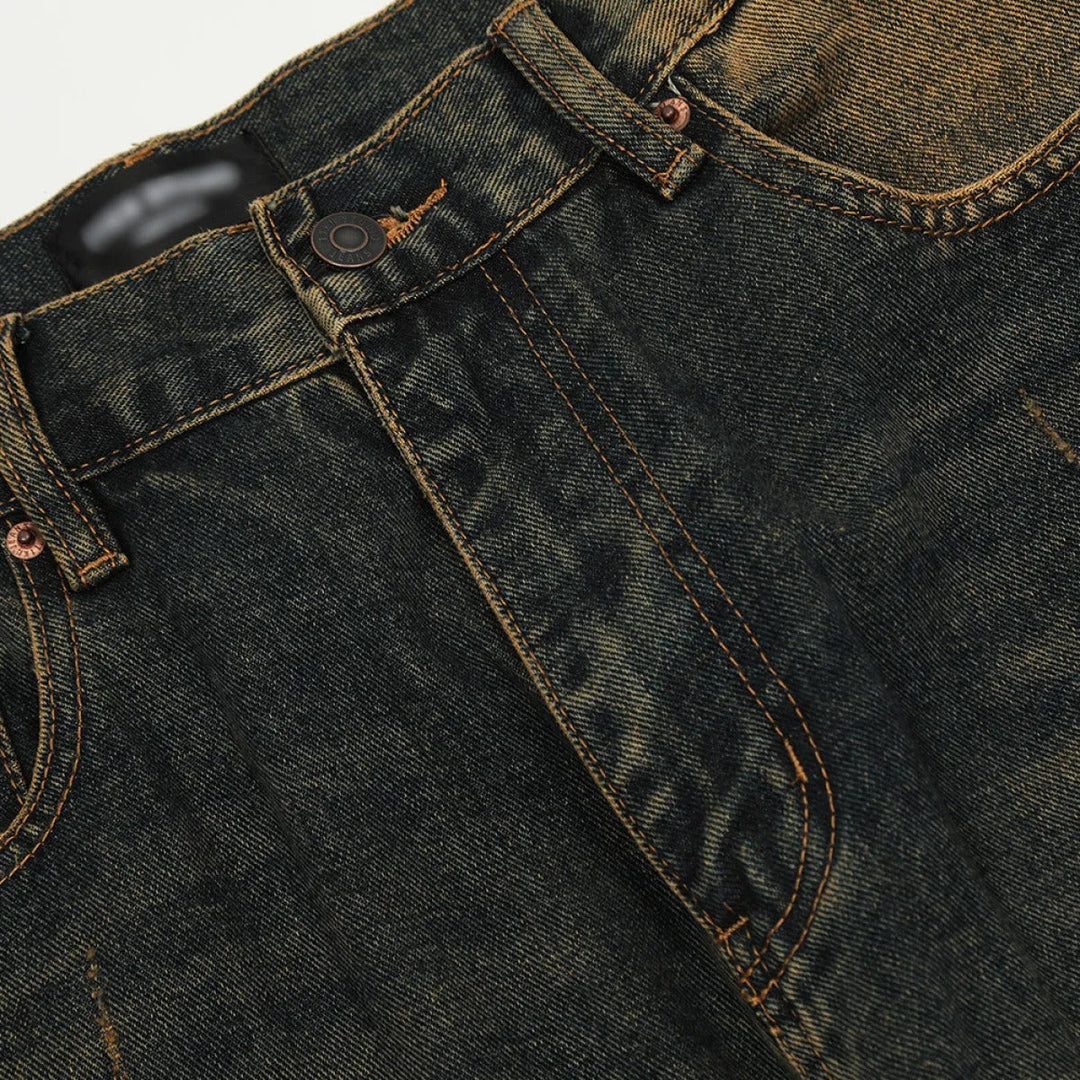 Jean homme en denim délavé à effet usé et coupe droite - Lennart