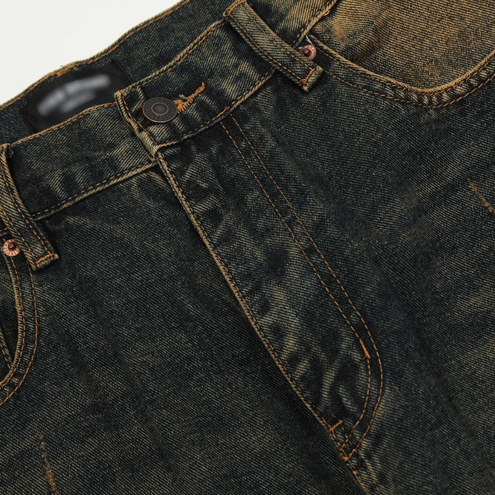 Jean homme en denim délavé à effet usé et coupe droite - Lennart