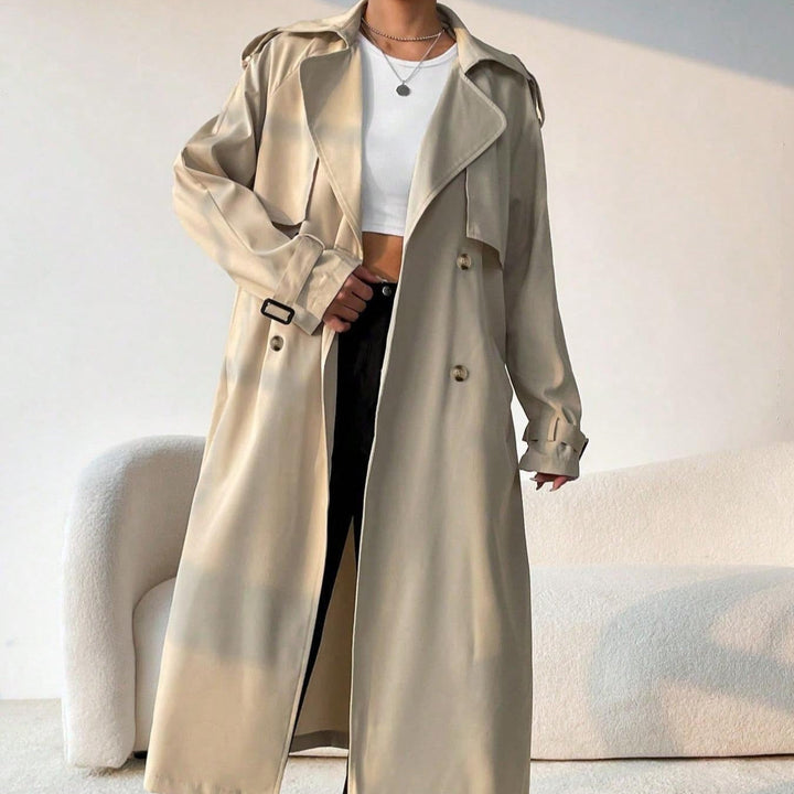 Trench long pour femme avec revers double poitrine et ceinture réglable - Maelis