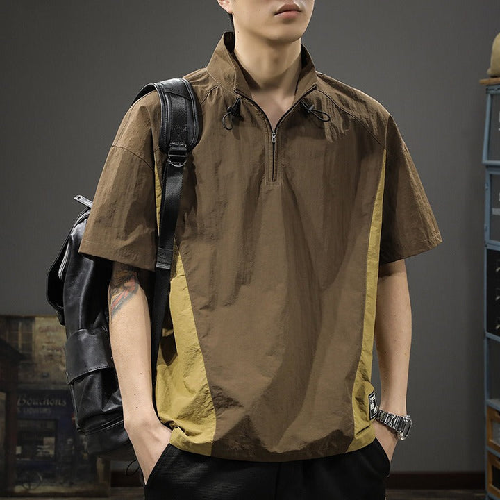 T-shirt homme en crêpe technique demi-zip à col roulé - Cristiano