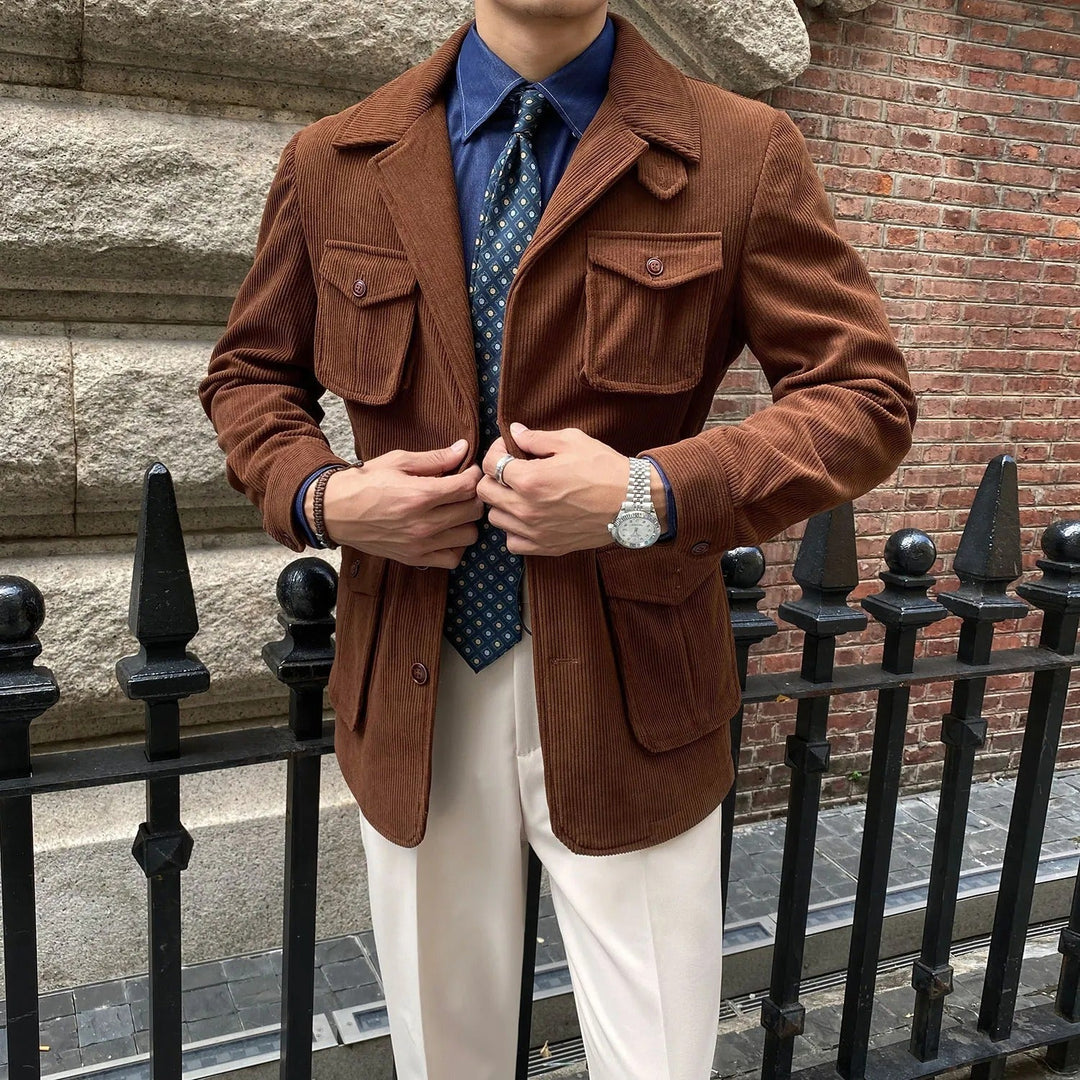 Blazer pour homme en velours côtelé avec poches utilitaires, coupe classique - Dino