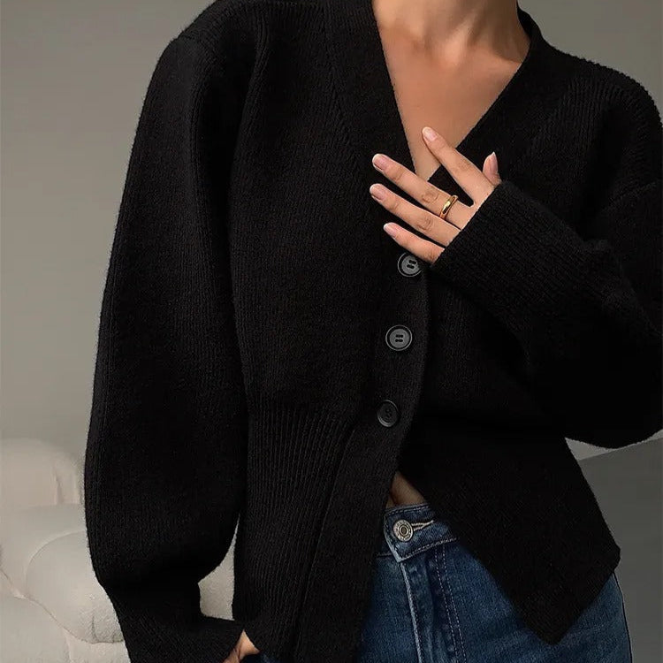 Cardigan minimaliste à col en V et coupe ajustée pour femmes - Libano