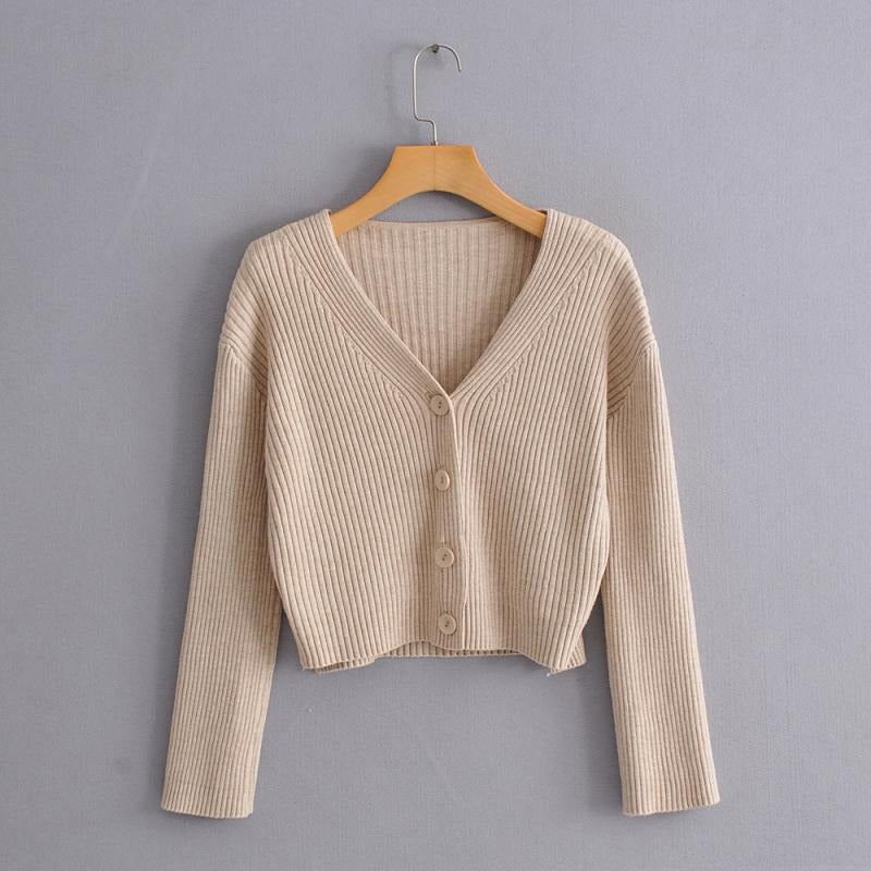 Cardigan côtelé femme coupe courte col en V - Marimar