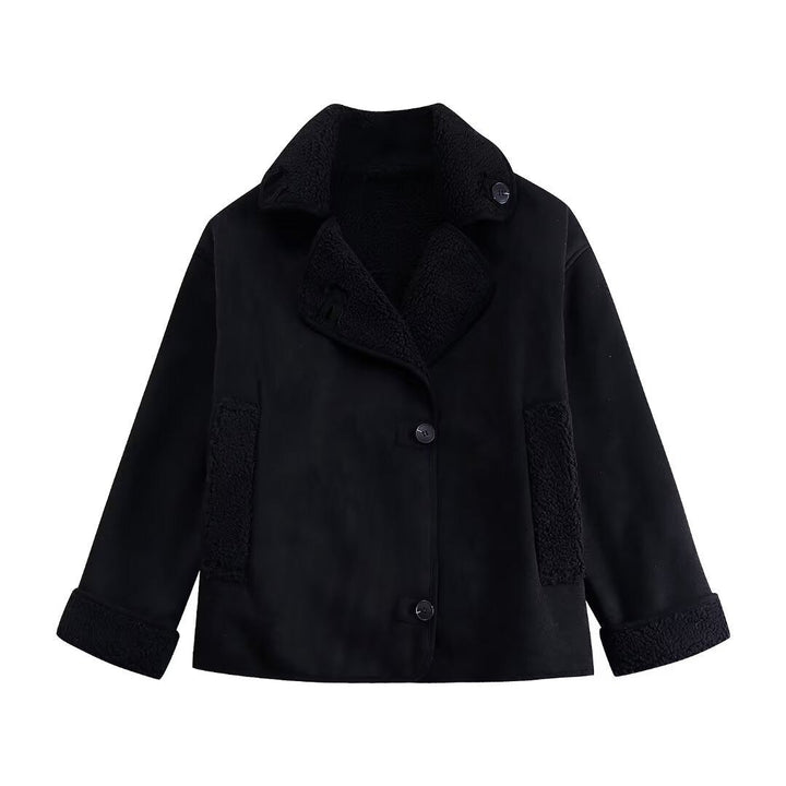 Manteau court à effet de fourrure pour femmes, doublé de peau de mouton - Cloe