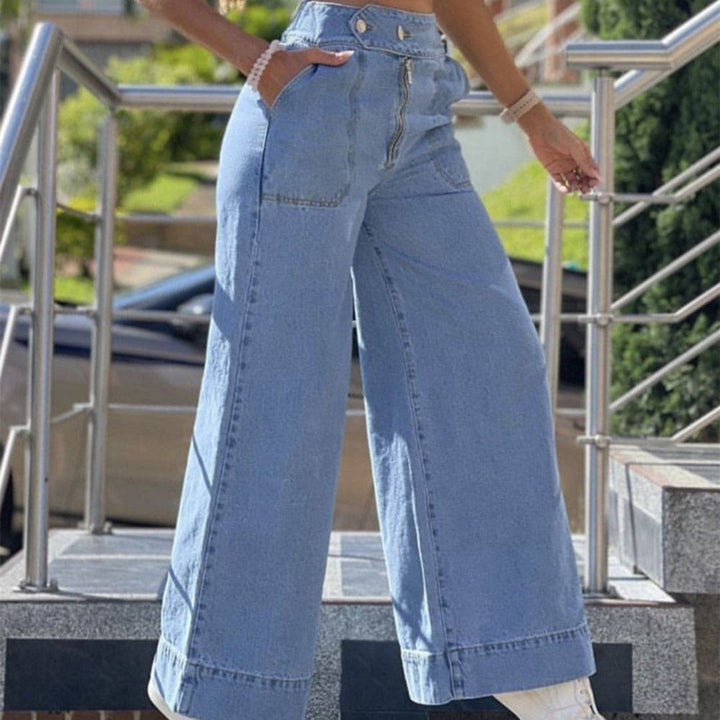 Pantalon en jean taille haute jambe large pour femme - Romina