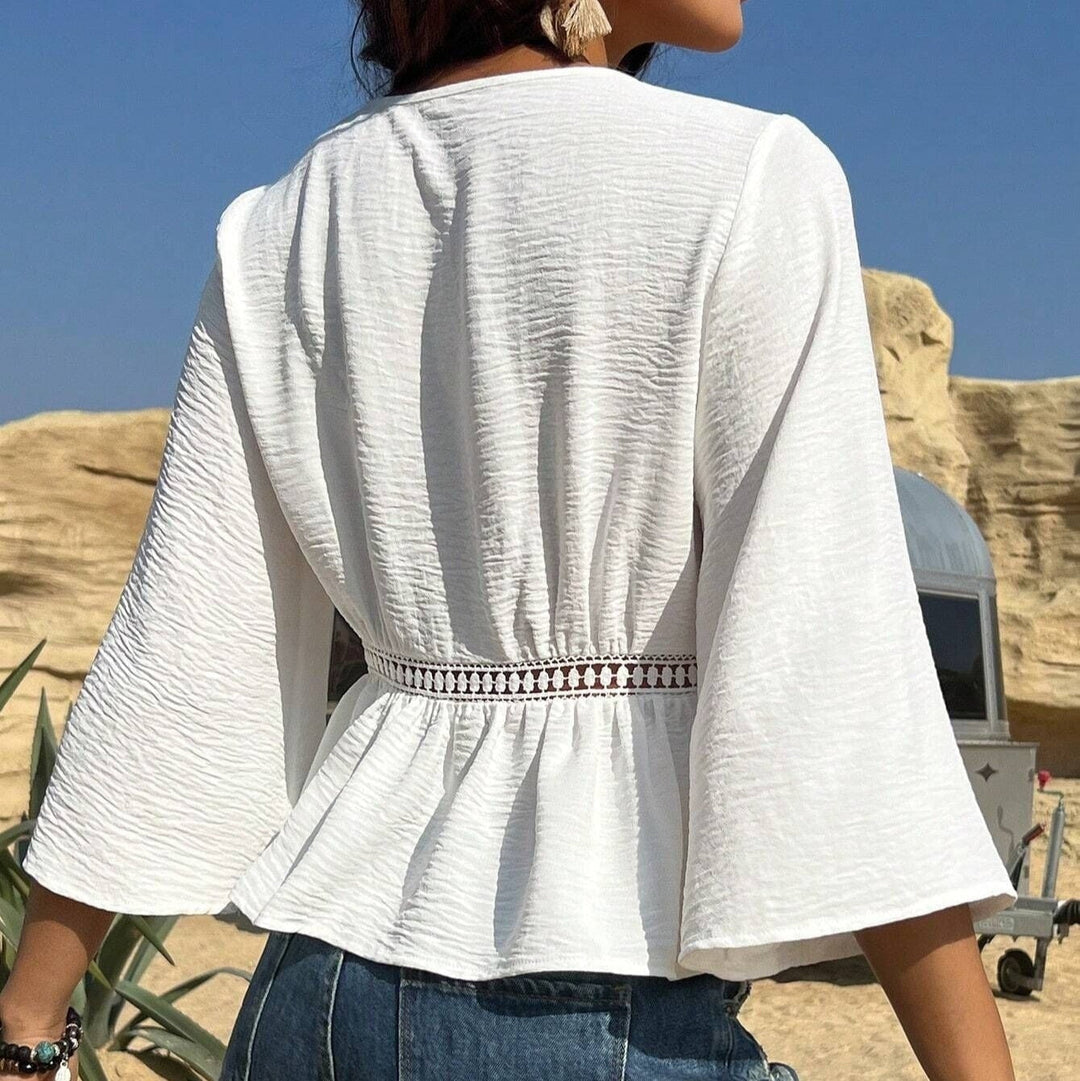 Chemisier à col en V en coton pour femme style bohème - Alicia