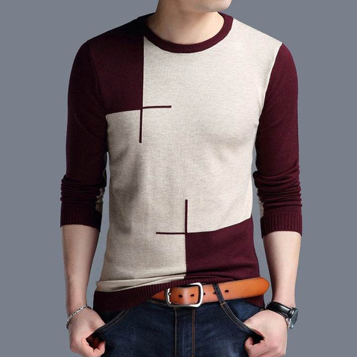 Pull homme à manches longues à motifs géométriques modernes - Bastien