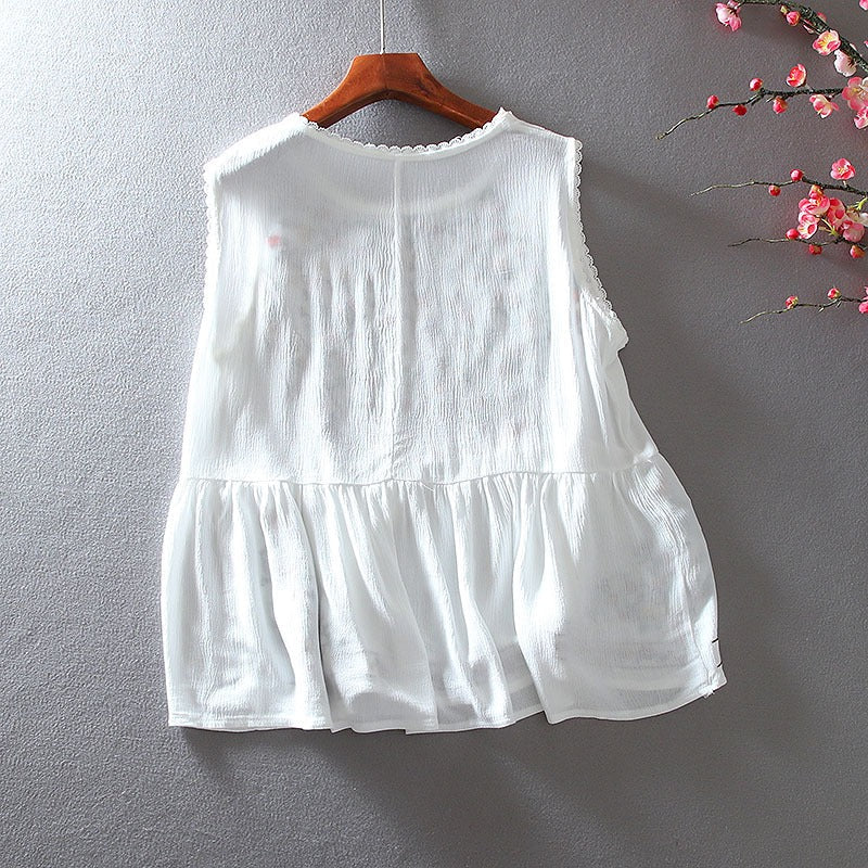 Blouse sans manches brodée de fleurs de Bohème - Alondra