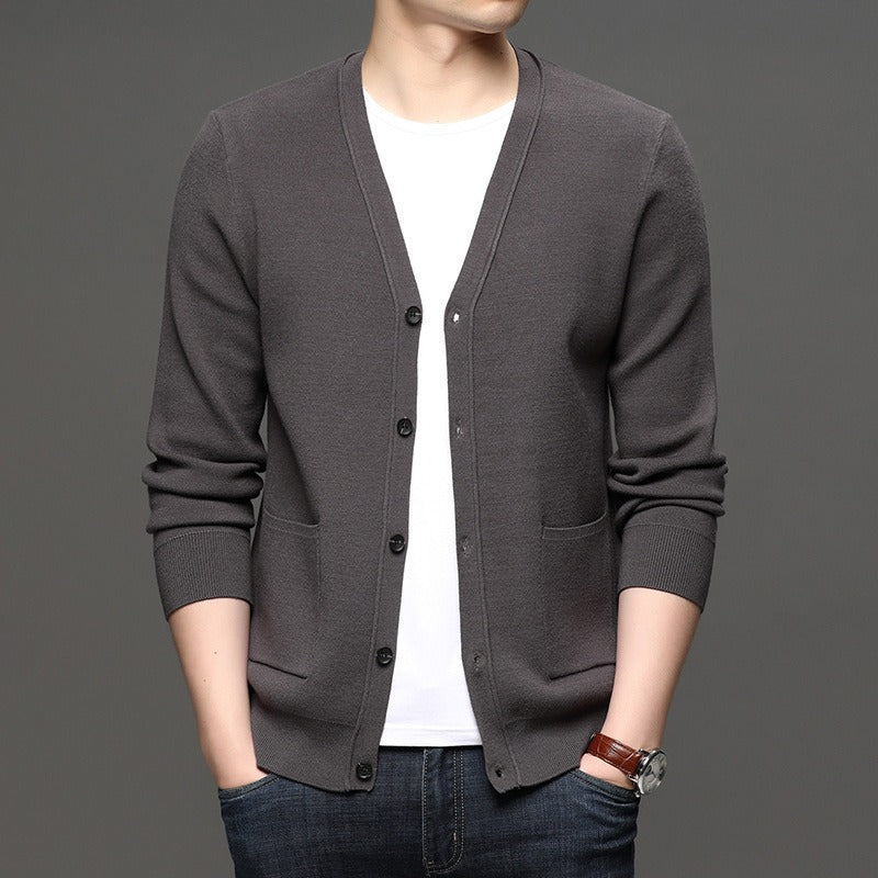 Cardigan en maille fine pour hommes, coupe ajustée, style basique - Theo