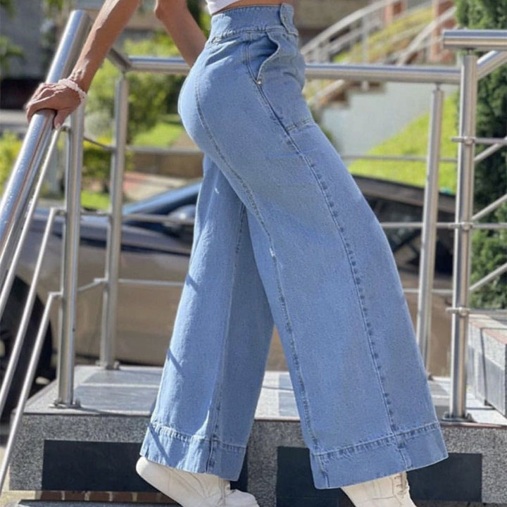 Pantalon en jean taille haute jambe large pour femme - Romina
