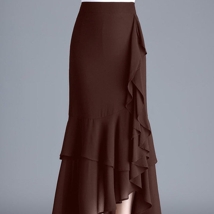 Jupe midi pour femme en mousseline de soie à imprimé animalier avec volants - Renata