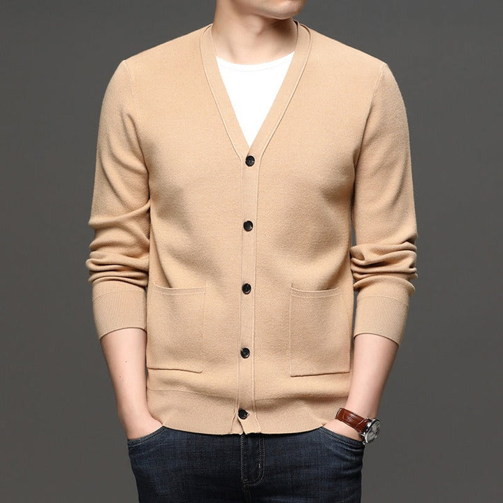 Cardigan en maille fine pour hommes, coupe ajustée, style basique - Theo
