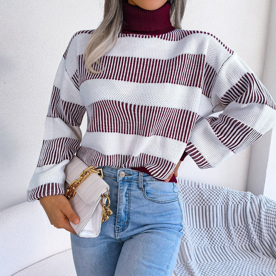 Pull à col roulé en maille à larges rayures pour femme - Elsy