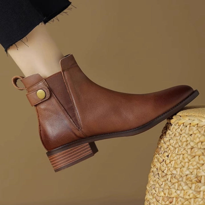 Bottines plates en cuir à élastique de type chelsea pour femmes - Keira