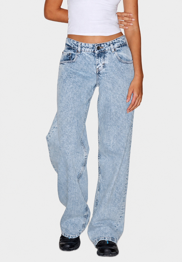 Jean droit taille basse pour femme, effet délavé - Ulla